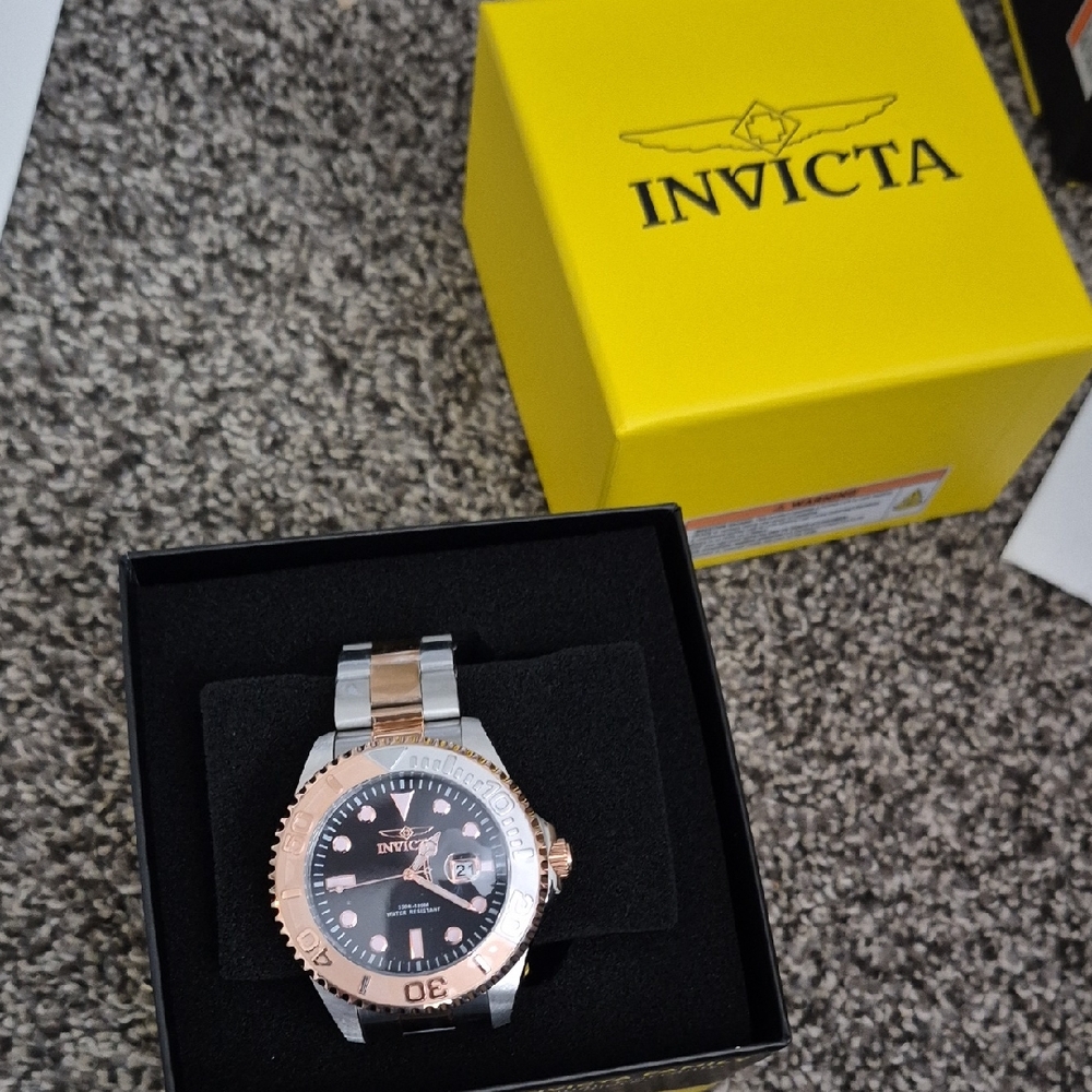 Invicta Men’s Two-Tone Rose Gold & Silver Watch with Black Dial